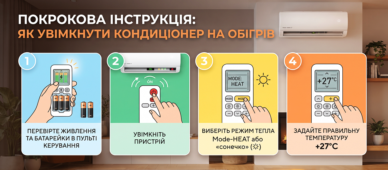 как включить кондиционер на тепло